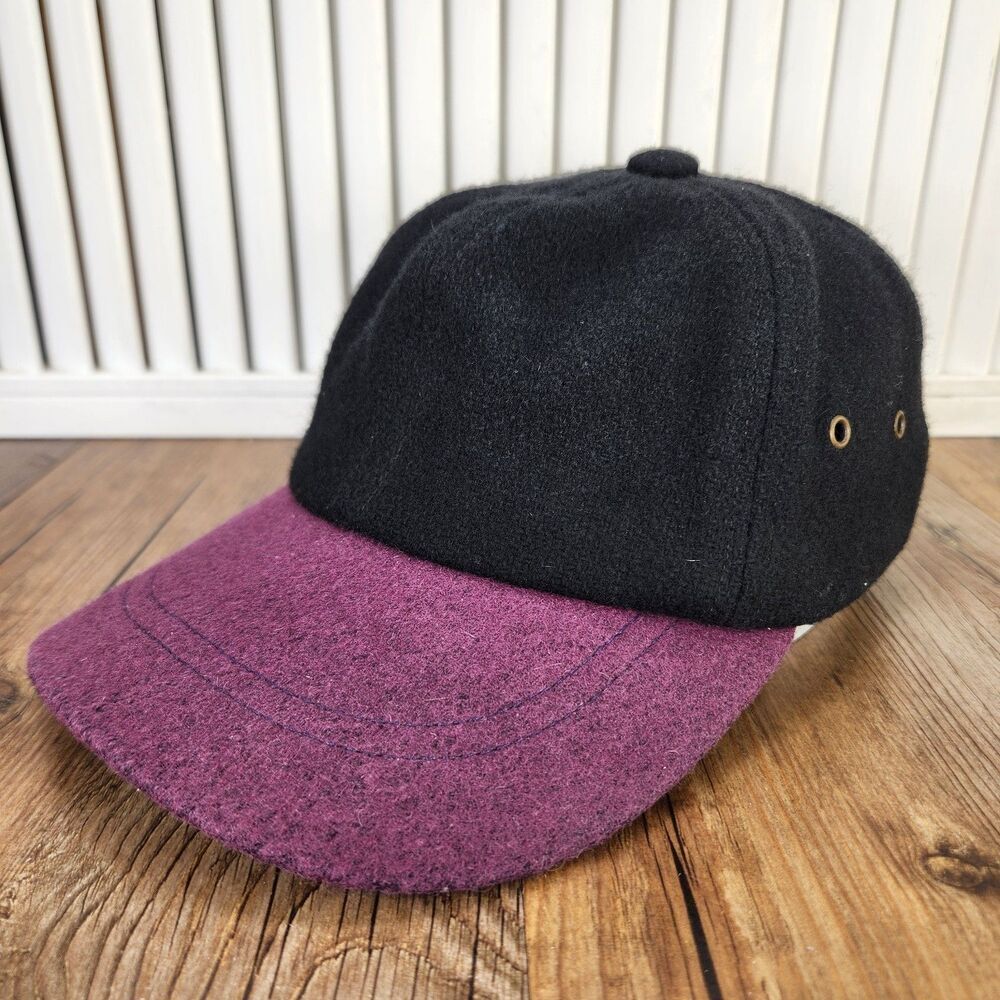 VTG London Fog Made in USA Wool Baseball Cap Size Small 6 7/8 Black Purple Cap